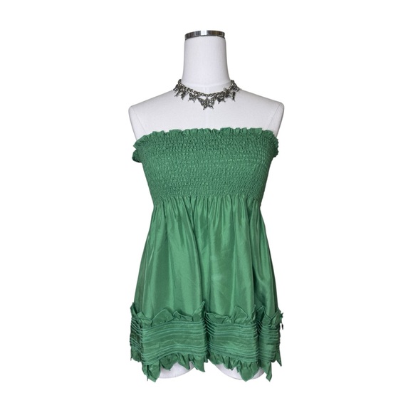 Y2K BCBGmaxazria Green Strapless Babydoll Top Size Small - Picture 1 of 5